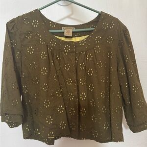 Art And Soul Dark Olive Floral Blouse